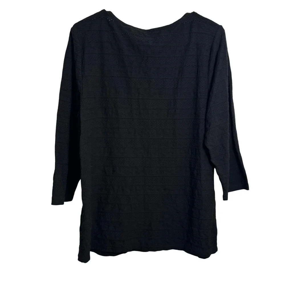 Soft SurroundingsWomens L Black Textured Henley 3/4Sleeve Casual Scoop NeckTop - Picture 6 of 6